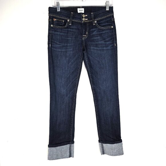 Hudson Ginny Crop Straight With Cuff Dark Wash Low Waist Flap Back Pockets - Picture 2 of 11